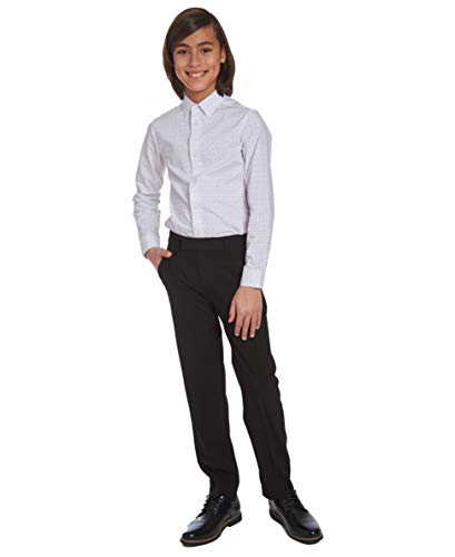 Calvin Klein Boys' Dress Trousers – Black Flat-Front, Straight Leg with Pockets (Size 14)