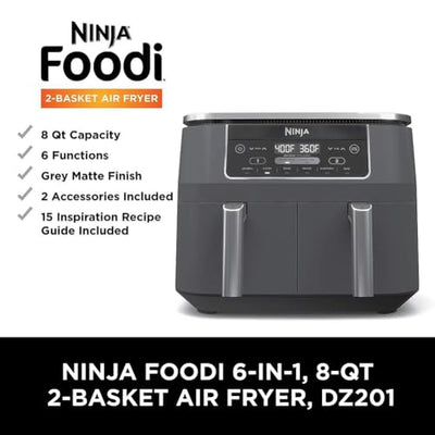 Ninja DualZone 8-Quart 6-in-1 Air Fryer – Smart Two-Basket Cooking