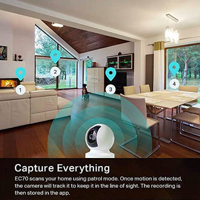 Kasa EC70 Indoor Smart Camera – 1080p HD Pan/Tilt with Night Vision, Motion Detection & Alexa Support (White)