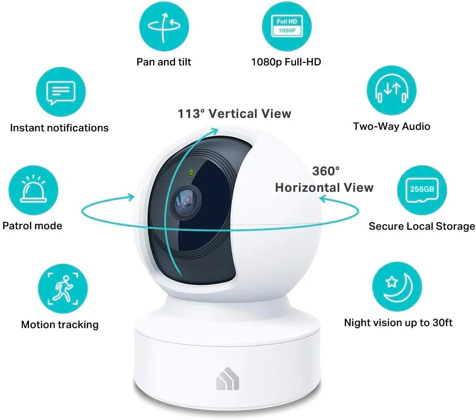 Kasa EC70 Indoor Smart Camera – 1080p HD Pan/Tilt with Night Vision, Motion Detection & Alexa Support (White)