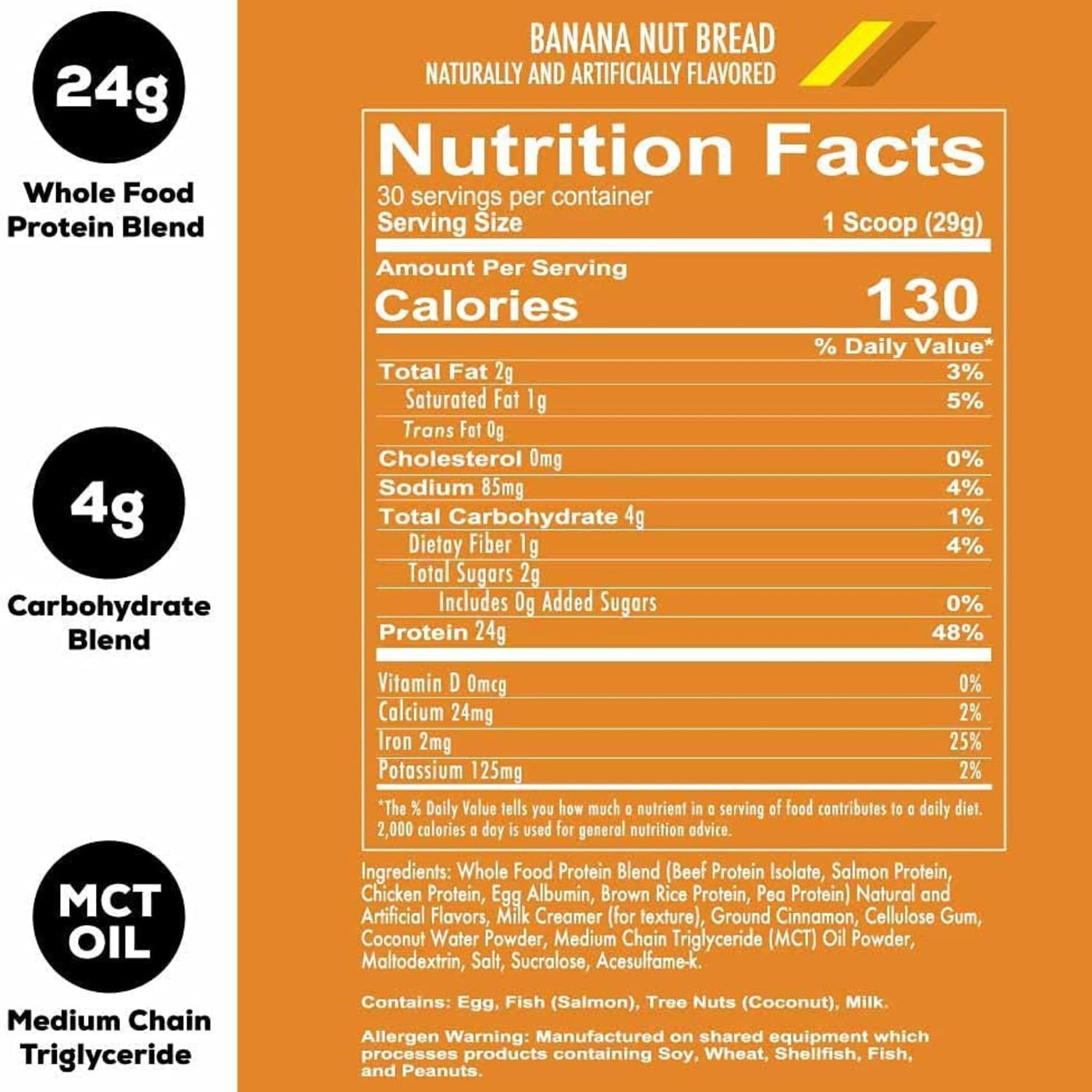 REDCON1 MRE Lite Protein Powder – Banana Nut Bread Meal Replacement, Low Carb & Whey-Free (30 Servings)