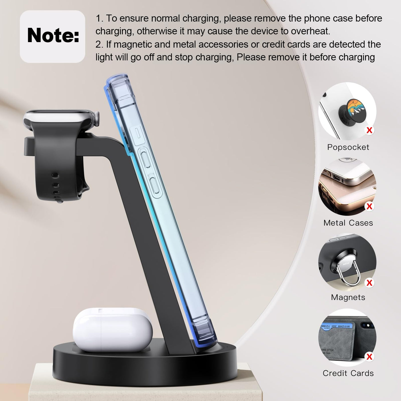 3-in-1 Wireless Charging Station – For iPhone, Apple Watch & AirPods (Compatible with iPhone 16–11 Series, Pro Max & AirPods Pro)