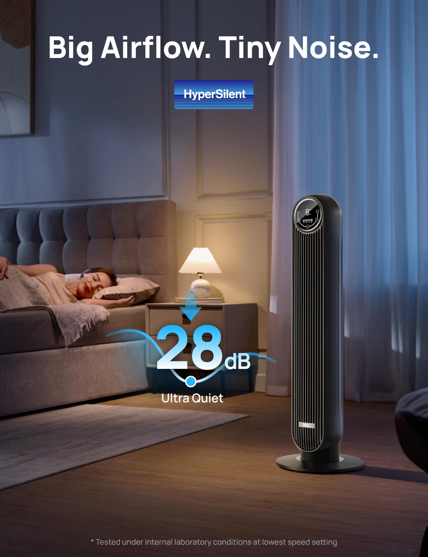 Dreo Bladeless Tower Fan – Quiet, Oscillating & Powerful | 25ft/s Airflow, 8H Timer, 4 Modes – Black