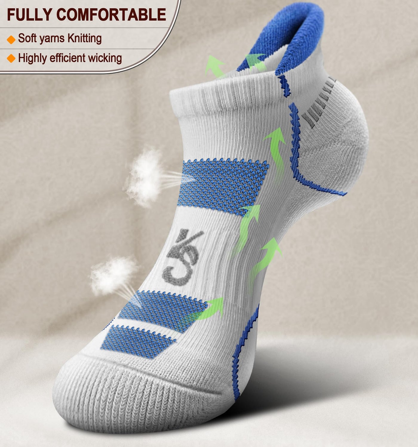 KEMISANT Men’s Running Socks – Cushioned Ankle Compression (6 Pairs, Size 10–12)