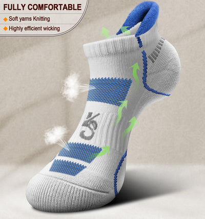 KEMISANT Men’s Running Socks – Cushioned Ankle Compression (6 Pairs, Size 10–12)
