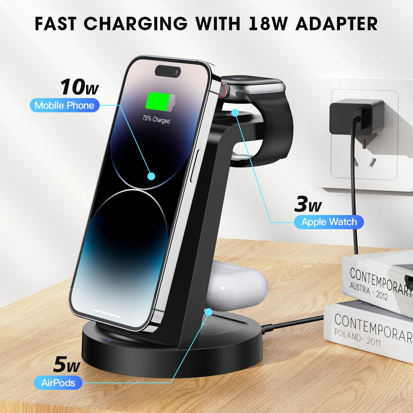 3-in-1 Wireless Charging Station – For iPhone, Apple Watch & AirPods (Compatible with iPhone 16–11 Series, Pro Max & AirPods Pro)