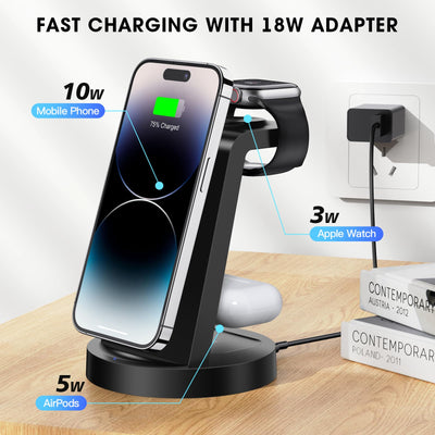 3-in-1 Wireless Charging Station – For iPhone, Apple Watch & AirPods (Compatible with iPhone 16–11 Series, Pro Max & AirPods Pro)