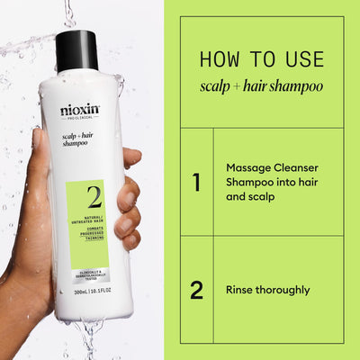 Nioxin System 2 Shampoo – Hair Thickening for Natural Thinning Hair with Niacinamide & Biotin (10.1 oz)