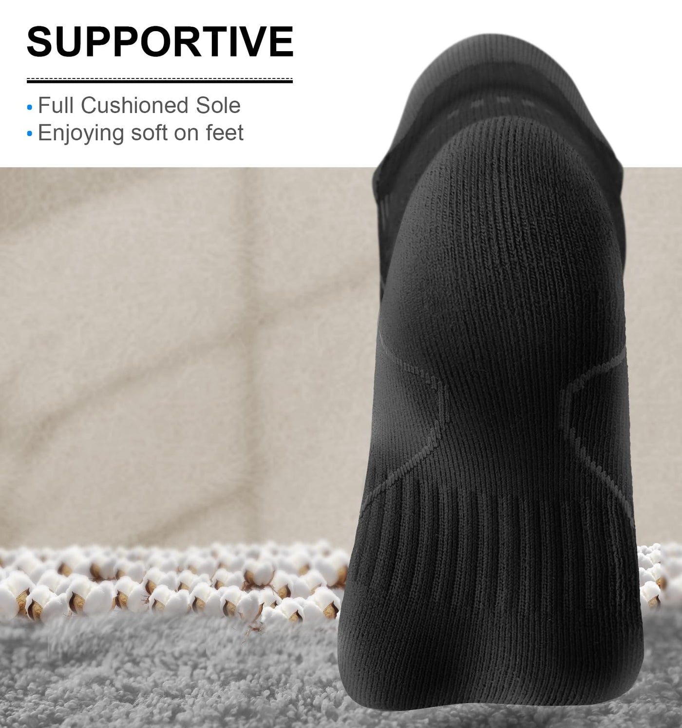 KEMISANT Men’s Running Socks – Cushioned Ankle Compression (6 Pairs, Size 10–12)