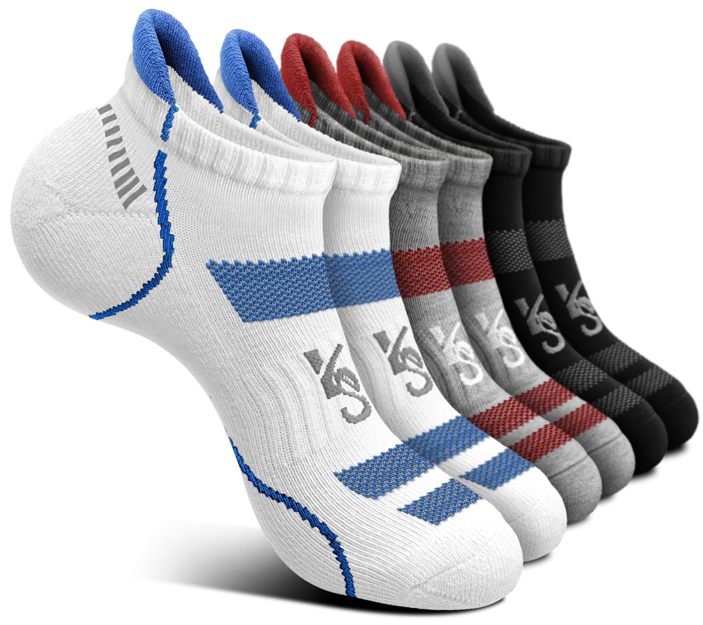 KEMISANT Men’s Running Socks – Cushioned Ankle Compression (6 Pairs, Size 10–12)