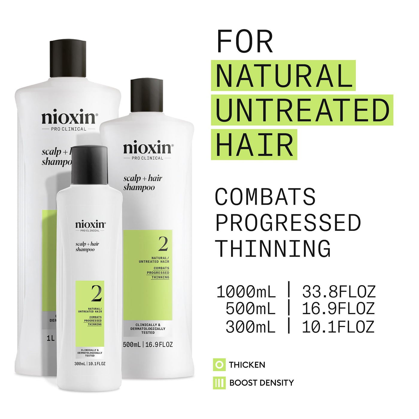 Nioxin System 2 Shampoo – Hair Thickening for Natural Thinning Hair with Niacinamide & Biotin (10.1 oz)