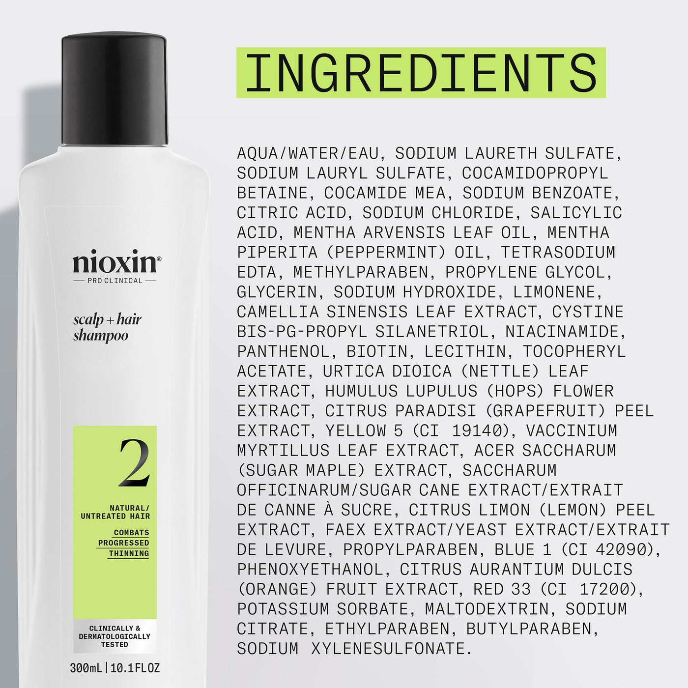 Nioxin System 2 Shampoo – Hair Thickening for Natural Thinning Hair with Niacinamide & Biotin (10.1 oz)