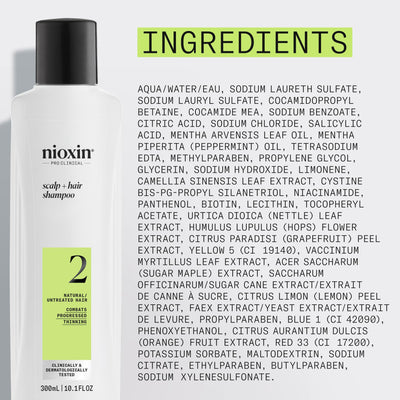 Nioxin System 2 Shampoo – Hair Thickening for Natural Thinning Hair with Niacinamide & Biotin (10.1 oz)