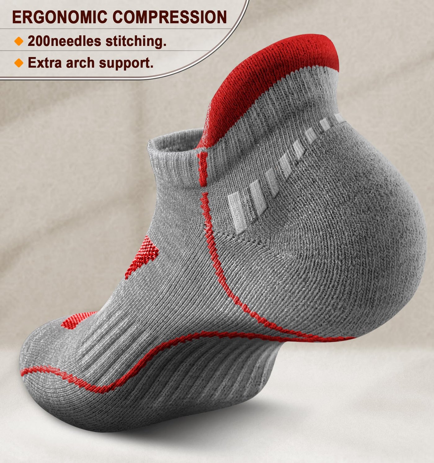 KEMISANT Men’s Running Socks – Cushioned Ankle Compression (6 Pairs, Size 10–12)