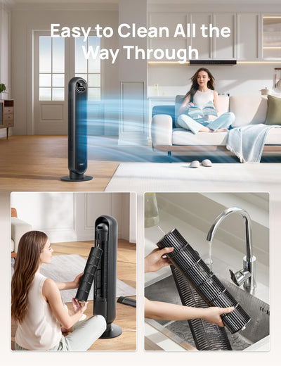 Dreo Bladeless Tower Fan – Quiet, Oscillating & Powerful | 25ft/s Airflow, 8H Timer, 4 Modes – Black
