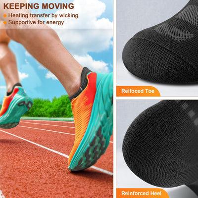 KEMISANT Men’s Running Socks – Cushioned Ankle Compression (6 Pairs, Size 10–12)