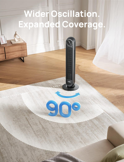 Dreo Bladeless Tower Fan – Quiet, Oscillating & Powerful | 25ft/s Airflow, 8H Timer, 4 Modes – Black